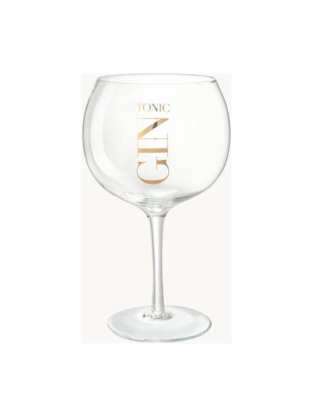 Gin Tonic glazen met opschrift, 4 stuks, Glas, Transparant, goudkleurig, Ø 13 x H 22 cm