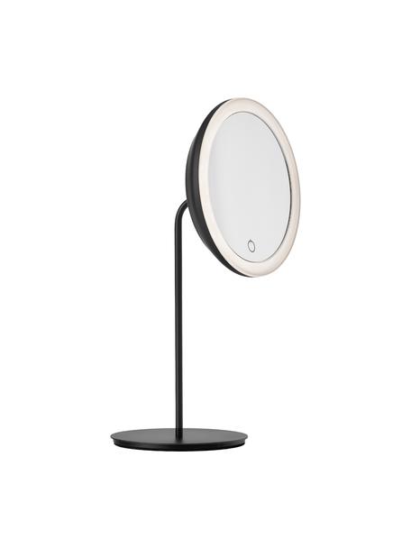 Runder Kosmetikspiegel Maguna mit Vergrösserung und Beleuchtung, Rahmen: Metall, beschichtet, Spiegelfläche: Spiegelglas, Schwarz, B 18 x H 34 cm