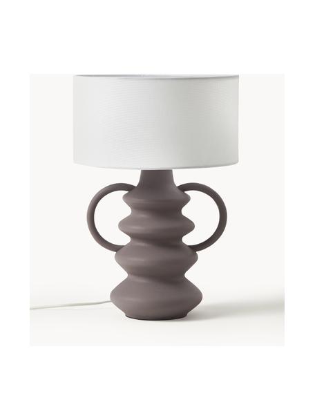 Tafellamp Luvi in organische vorm, Lampenkap: linnen, Wit, taupe, Ø 32 x H 47 cm