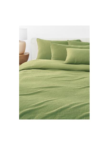 Funda nórdica de muselina Odile, Verde oliva, Cama 90 cm (155 x 220 cm)