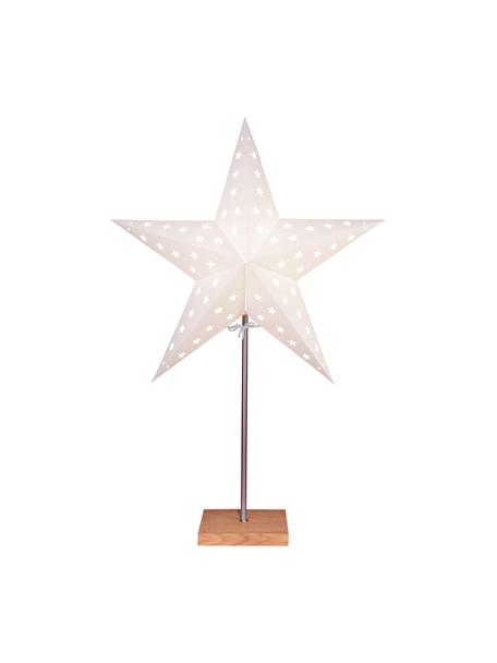 Lichtobject Star H 65 cm, met stekker, Lampenkap: papier, Lampvoet: eikenhout, Stang: gecoat metaal, Wit, eikenhoutkleurig, B 43 x H 65 cm