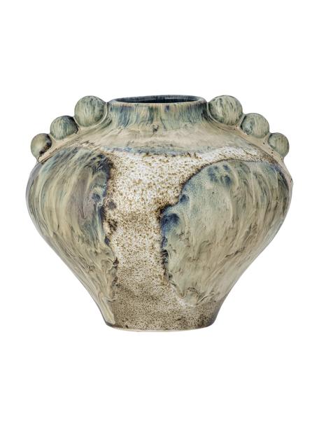 Handgefertigte Vase Cophia aus Steingut, Steingut, Blau, Beige, Ø 16 x H 15 cm