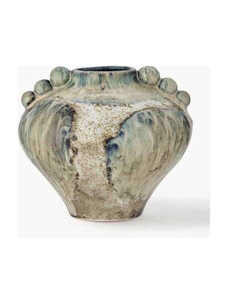 Vaso fatto a mano in gres Cophia, alt. 15 cm, Gres, Tonalità beige e blu, Ø 16 x Alt. 15 cm