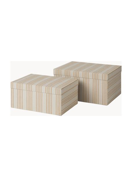 Set de cajas artesnales Cleo, 2 uds., Cartón recubierto en tejido, Beige, mostaza, Set de diferentes tamaños