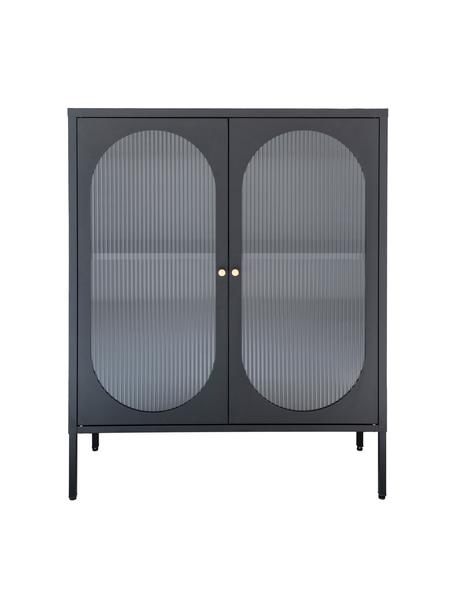 Vitrine avec relief rainuré Adélaïde, Bois de chêne, noir laqué, larg. 90 x haut. 110 cm