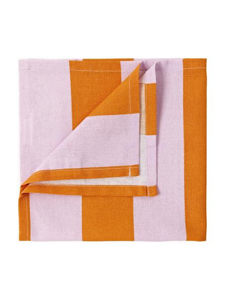 Gestreifte Stoffservietten Juno, 8 Stück, 100 % Baumwolle, Orange, Lavendel, B 45 x L 45 cm