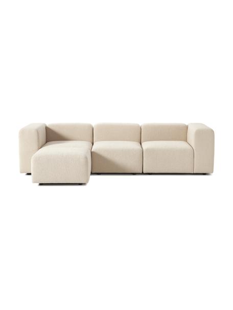 Modulares Bouclé-Sofa Lena (4-Sitzer) mit Hocker, Bezug: Bouclé (93 % Polyester, 6, Gestell: Kiefernholz, Schichtholz,, Füße: Kunststoff, Bouclé Beige, B 284 x T 181 cm