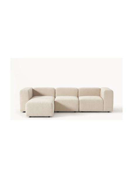 Sofá modular bouclé Lena (4 plazas), con reposapiés, Tapizado: tejido (88% poliéster, 12, Estructura: madera de pino, contracha, Patas: plástico, Bouclé beige claro, An 284 x F 181 cm