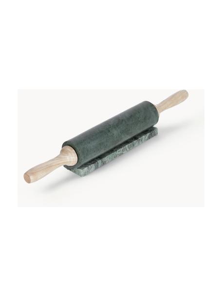 Rouleaux à pâtisserie en marbre avec support Aimil, 2 élém., Vert, marbré, bois clair, Ø 7 x long. 41 cm