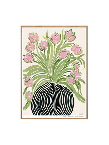 Poster Tulips 1, Hellbeige, Grün- und Rosatöne, B 30 x H 42 cm