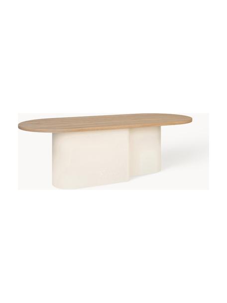Ovale salontafel Looi van hout, Tafelblad: MDF met gelakt eikenhoutf, Frame: gepoedercoat metaal, Crèmewit, helder hout, B 115 x D 37 cm