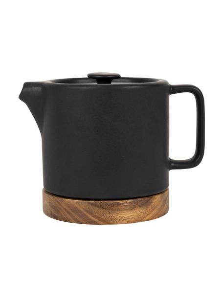 Tetera pequeña con base Nordika, 700 ml, Tetera: gres, Negro, madera de acacia, 700 ml