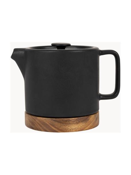 Kleine Teekanne Nordika mit Akazienholzsockel, 700 ml, Untersetzer: Bambus, Schwarz, Akazienholz, 700 ml