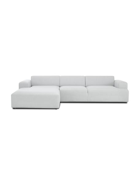Divano angolare a 4 posti in tessuto grigio chiaro Melva, Rivestimento: 100% poliestre Il rivesti, Struttura: pino massiccio, certifica, Tessuto grigio chiaro, Larg. 319 x Prof. 196 cm