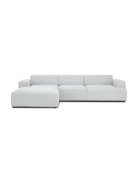 Sofa narożna Melva (4-osobowa), Tapicerka: 100% poliester Dzięki tka, Stelaż: lite drewno sosnowe z cer, Nogi: tworzywo sztuczne, Jasnoszara tkanina, S 319 x G 196 cm, lewostronna
