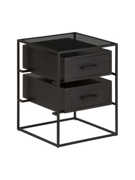 Noční stolek se skleněnou deskou Lyle, Černá, Š 45 cm, V 58 cm