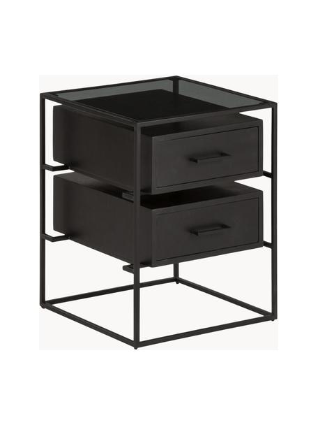 Table de chevet avec plateau en verre Lyle, Noir, larg. 45 x haut. 58 cm