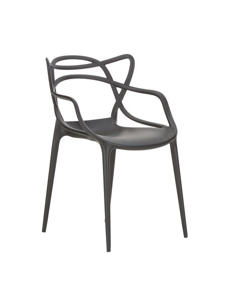 Chaise noire à accoudoirs design Masters, 2 pièces, Polypropylène, certifié Greenguard, Noir, larg. 57 x prof. 47 cm