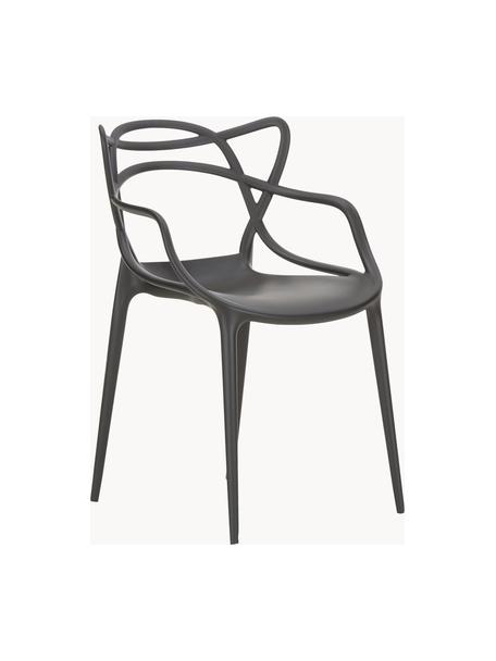 Chaises à accoudoirs design Masters, 2 pièces, Polypropylène, certifié Greenguard, Noir, larg. 57 x prof. 47 cm