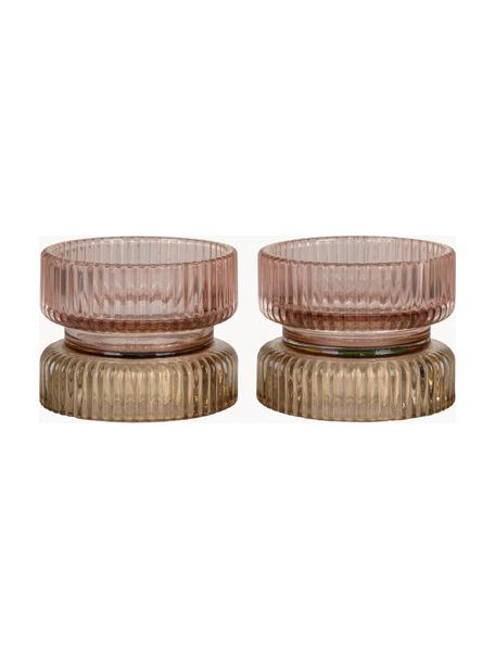 Bougeoirs réversibles Candace, 2 pièces, Verre, Nougat, abricot, Ø 9 x haut. 7 cm