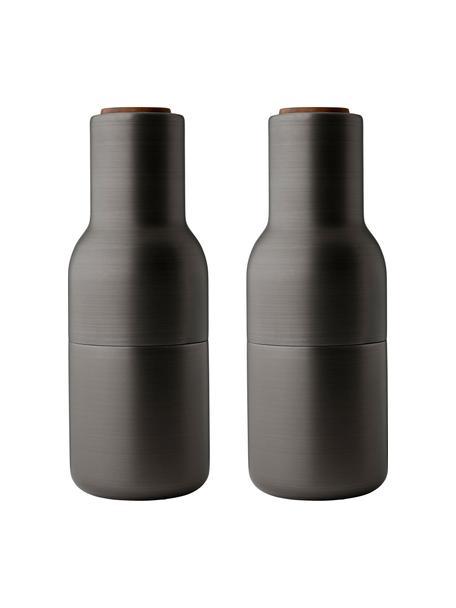 Komplet młynków do soli i pieprzu Bottle Grinder, 2 elem., Korpus: stal mosiądzowana szczotk, Antracytowy szczotkowany, drewno orzecha włoskiego, Ø 8 x W 21 cm