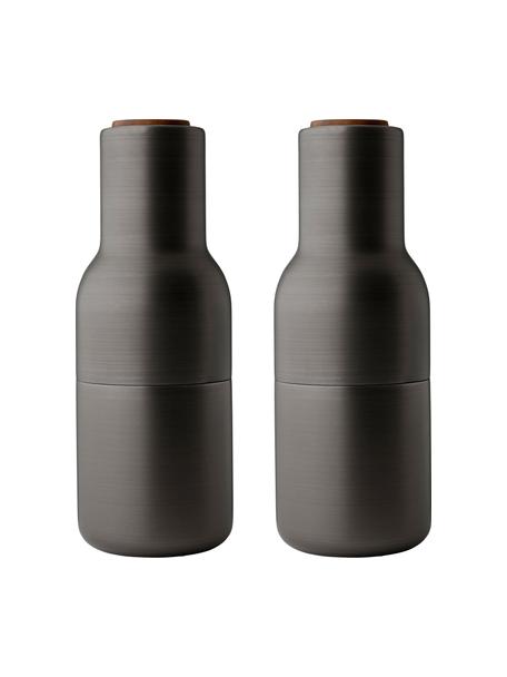 Moulins à sel et à poivre design avec couvercle en noyer Bottle Grinder, 2 élém., Anthracite brossé, bois de noyer, Ø 8 x haut. 21 cm