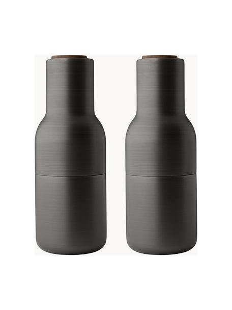 Moulins à sel et à poivre design avec couvercle en noyer Bottle Grinder, 2 élém., Anthracite, bois de noyer, Ø 8 x haut. 21 cm