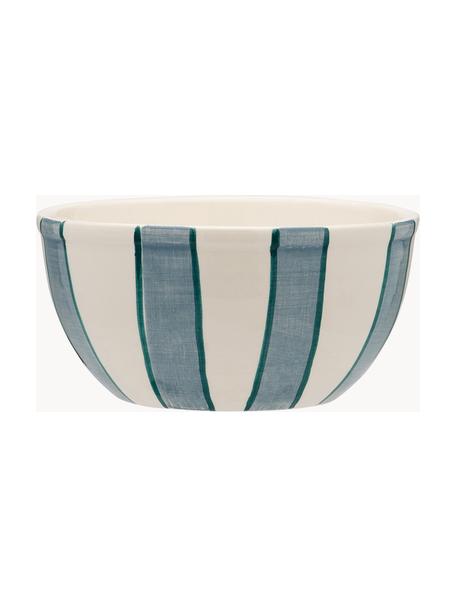 Handbemaltes Schälchen Powder Striped, Steingut, Off White, Türkisgrün, Graublau, Ø 15 x H 7 cm