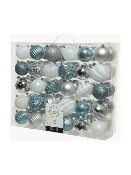 Set de bolas de Navidad irrompibles Turnip Ø 7 cm, 60 uds., Azul, blanco, plateado, Ø 7 cm
