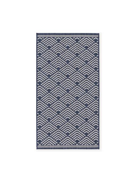 Alfombra estampada de interior/exterior Milano, Parte superior: 70% polipropileno recicla, Azul oscuro, blanco, An 80 x L 150 cm (Tamaño XS)