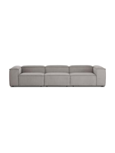 Sofa modułowa ze sztruksu Lennon (4-osobowa), Tapicerka: sztruks (92% poliester, 8, Stelaż: lite drewno, sklejka, Nogi: tworzywo sztuczne, Szary sztruks, S 327 x G 119 cm