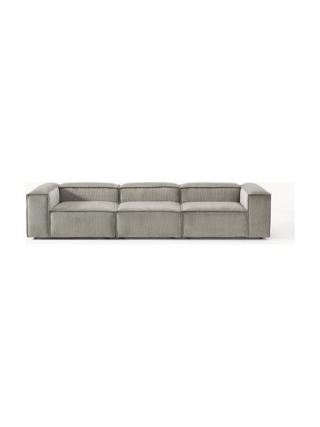 Modulares Sofa Lennon (4-Sitzer) aus Cord, Bezug: Cord (92 % Polyester, 8 %, Gestell: Massives Kiefernholz, Spe, Füße: Kunststoff Dieses Produkt, Cord Grau, B 327 x T 119 cm