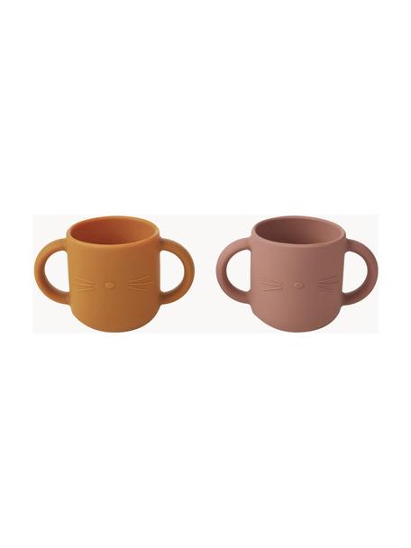 Set de tazas infantiles Gene, 2 uds., 100% silicona, Rosa palo, naranja, Ø 7 x Al 7 cm, 160 ml