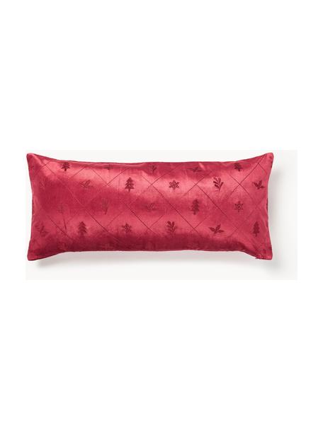 Housse de coussin en velours avec broderie de Noël Isadora, Rouge, larg. 30 x long. 70 cm