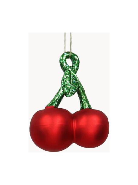 Adornos navideños Cherry, 2 uds., Figura: vidrio, Rojo, verde, An 8 x Al 8 cm