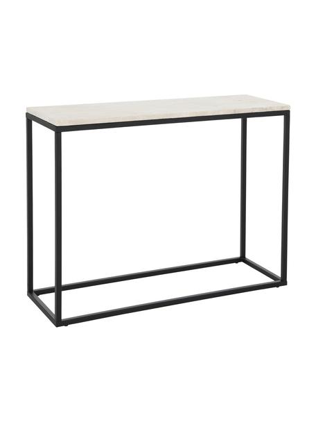 Consola de travertino Titti, Estante: travertino, Estructura: metal recubierto, Beige, apecto travertino, negro, An 100 x Al 75 cm