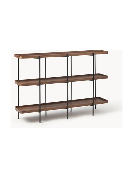 Libreria in legno con struttura in metallo Renee, Mensole: pannello di fibra a media, Struttura: metallo verniciato a polv, Legno di noce, Larg. 150 x Alt. 100 cm