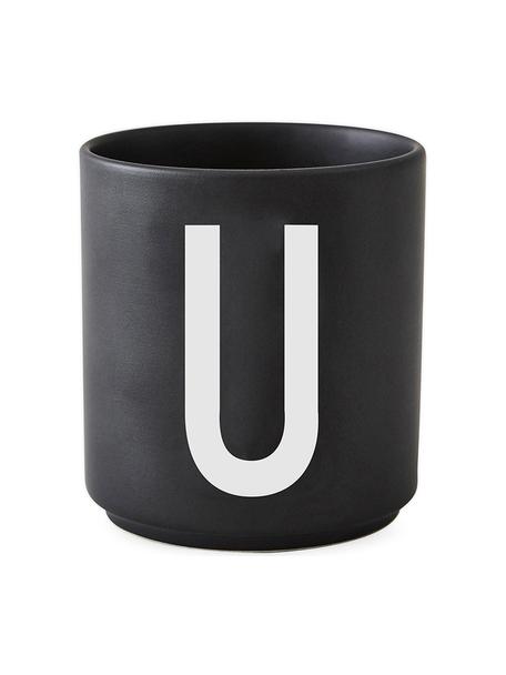 Design beker Personal met letters (varianten van A tot Z), Beenderporselein (porselein)
Fine Bone China is een zacht porselein, dat zich vooral onderscheidt door zijn briljante, doorschijnende glans., Zwart, wit, Beker U, 250 ml