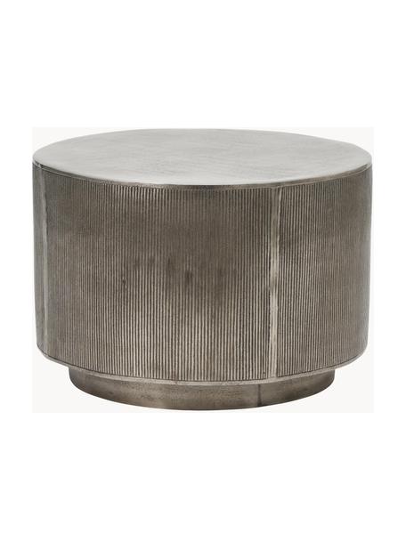 Okrągły stolik kawowy z ryflowanym frontem Rota, Aluminium powlekane, płyta pilśniowa średniej gęstości (MDF), Odcienie srebrnego, Ø 50 cm