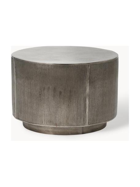 Okrągły stolik kawowy z ryflowanym frontem Rota, Aluminium powlekane, płyta pilśniowa średniej gęstości (MDF), Greige, odcienie srebrnego, Ø 50 cm