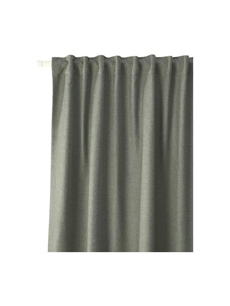 Rideau opaque avec ruflette multiple Jensen, 2 pièces, 95 % polyester, 5 % nylon, Vert, larg. 130 x long. 260 cm