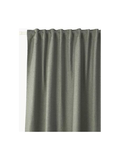 Ondoorzichtig gordijn Jensen met multiband, 2 stuks, 95% polyester, 5% nylon, Olijfgroen, B 130 x L 260 cm