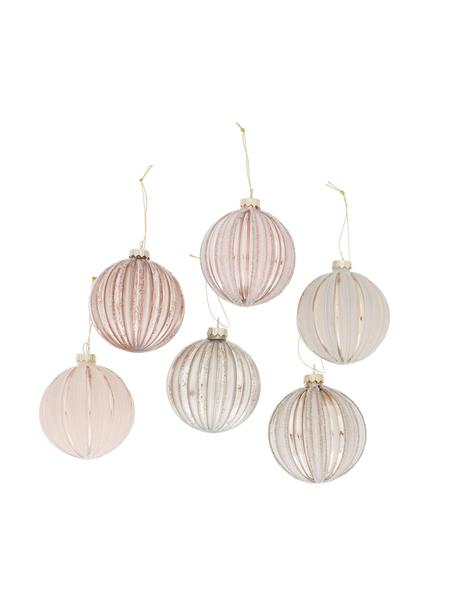 Boules de Noël Parenti, 12 élém., Verre, laqué, Beige, rose, transparent, Ø 8 x haut. 8 cm