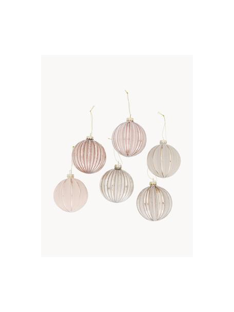 Set palline di Natale Parenti 12 pz, Vetro laccato, Tonalità rosa, beige, trasparente, Ø 8 x Alt. 8 cm