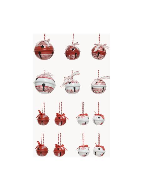 Adornos navideños Glocken, 14 uds., Figura: metal, Rojo, blanco, Set de diferentes tamaños