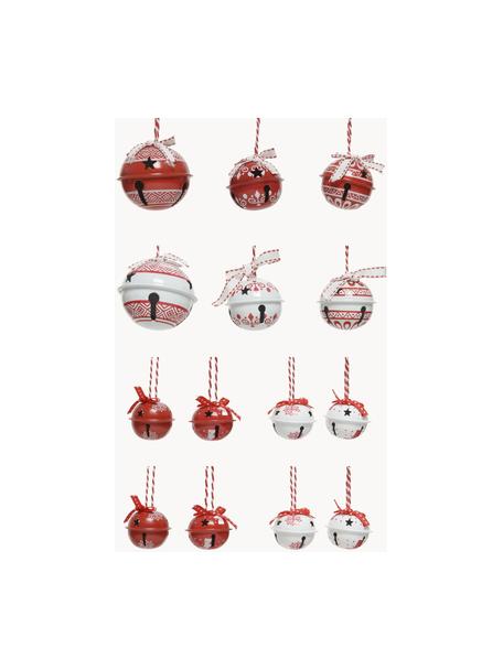 Set de adornos navideños Glocken, 14 uds., Figura: metal, Rojo, blanco, Set de diferentes tamaños