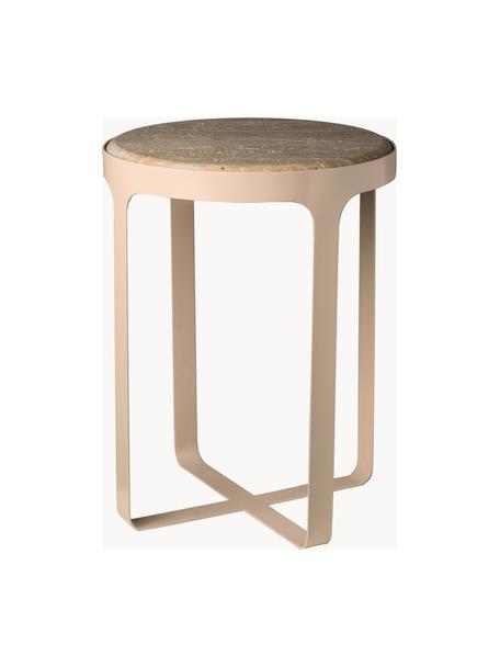 Kulatý odkládací stolek s travertinovou deskou Stoner, Béžový travertin, světle béžová, Ø 40 cm, V 54 cm