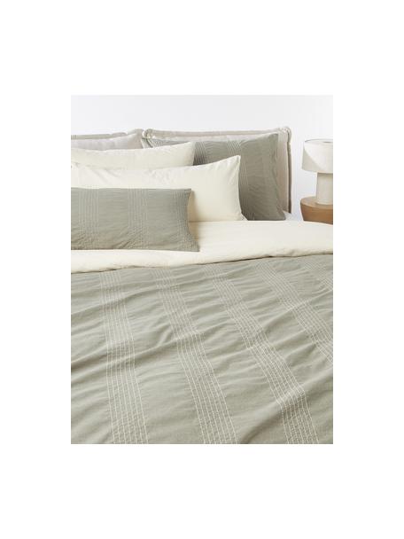 Housse de couette en percale de coton Graham, Vert olive, blanc cassé, larg. 140 x long. 200 cm