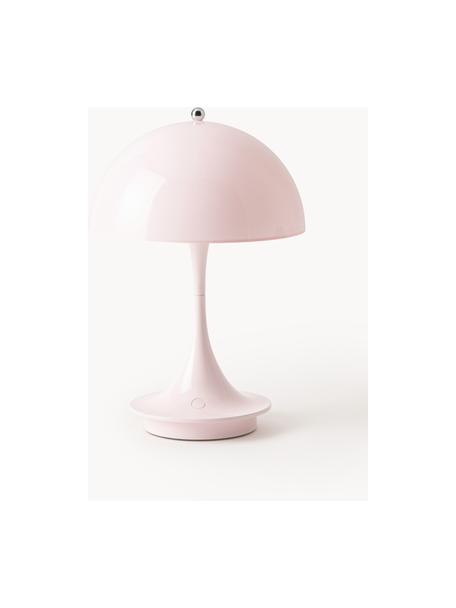 Lampada da tavolo portatile a LED con luce regolabile Panthella, alt. 24 cm, Paralume: vetro acrilico, Struttura: alluminio rivestito, Vetro acrilico rosa chiaro, Ø 16 x Alt. 24 cm