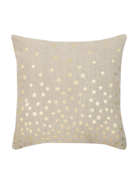 Kussenhoes Kiley met goudkleurige sterren, Katoen, Beige, goudkleurig, B 45 x L 45 cm